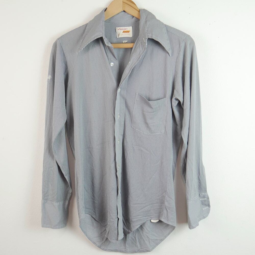 Vintage Arrow Knits Shirt Mens 14.5 Dagger Collar Long Sleeve 70s Patterned